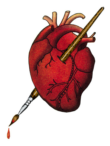 Heart pierced by a paintbrush
